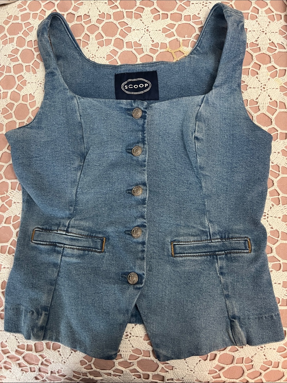 SCOOP Denim Button-Front Vest in Light Blue